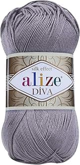 Alize Diva Silk Effect 100% Microfiber Acrylic Sport Yarn 1 Ball skeins 100gr 383yds Color (348 - Smoky)
