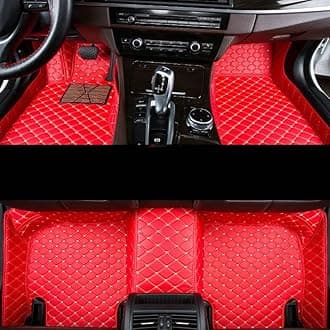 Custom Car Floor Mat Compatible with 95% Car Models Luxury Leather All Weather Waterproof Anti-Skid Full Coverage Car Mats (Red)