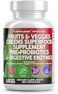 Clean Nutraceuticals Fruits and Veggies Supplement Reds & Green Superfood - Balance of Over 70 Fruit & Vegetable Supplements Capsules with Probiotics Prebiotics Digestive Enzymes - 5Pack