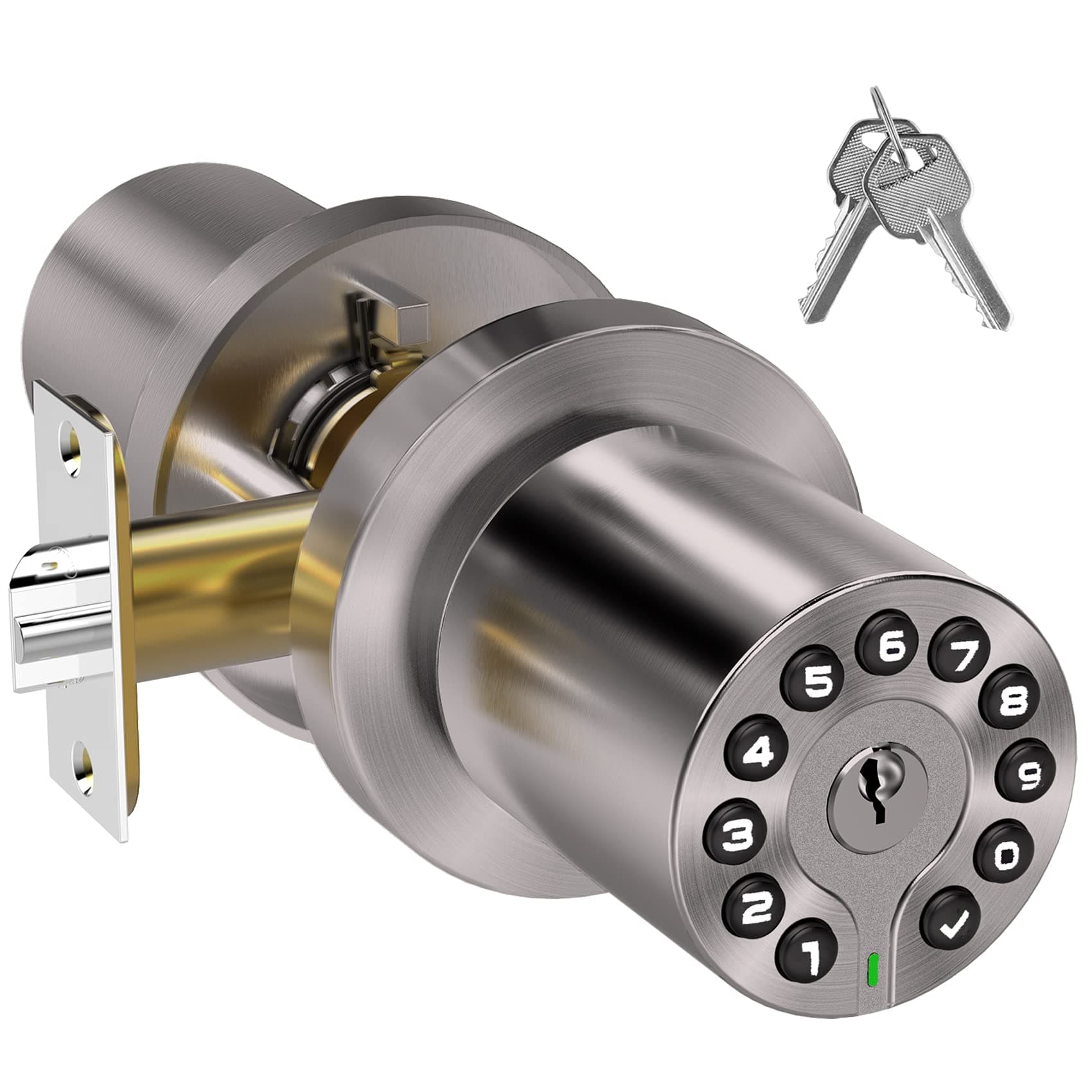 Keypad Door Knob with Key,Keyless Entry Door Lock, Code Locks Door Knob, Auto Lock,50 User Code, for Home,Office,Hotel,Bedroom,Garage,Not Deadbolt