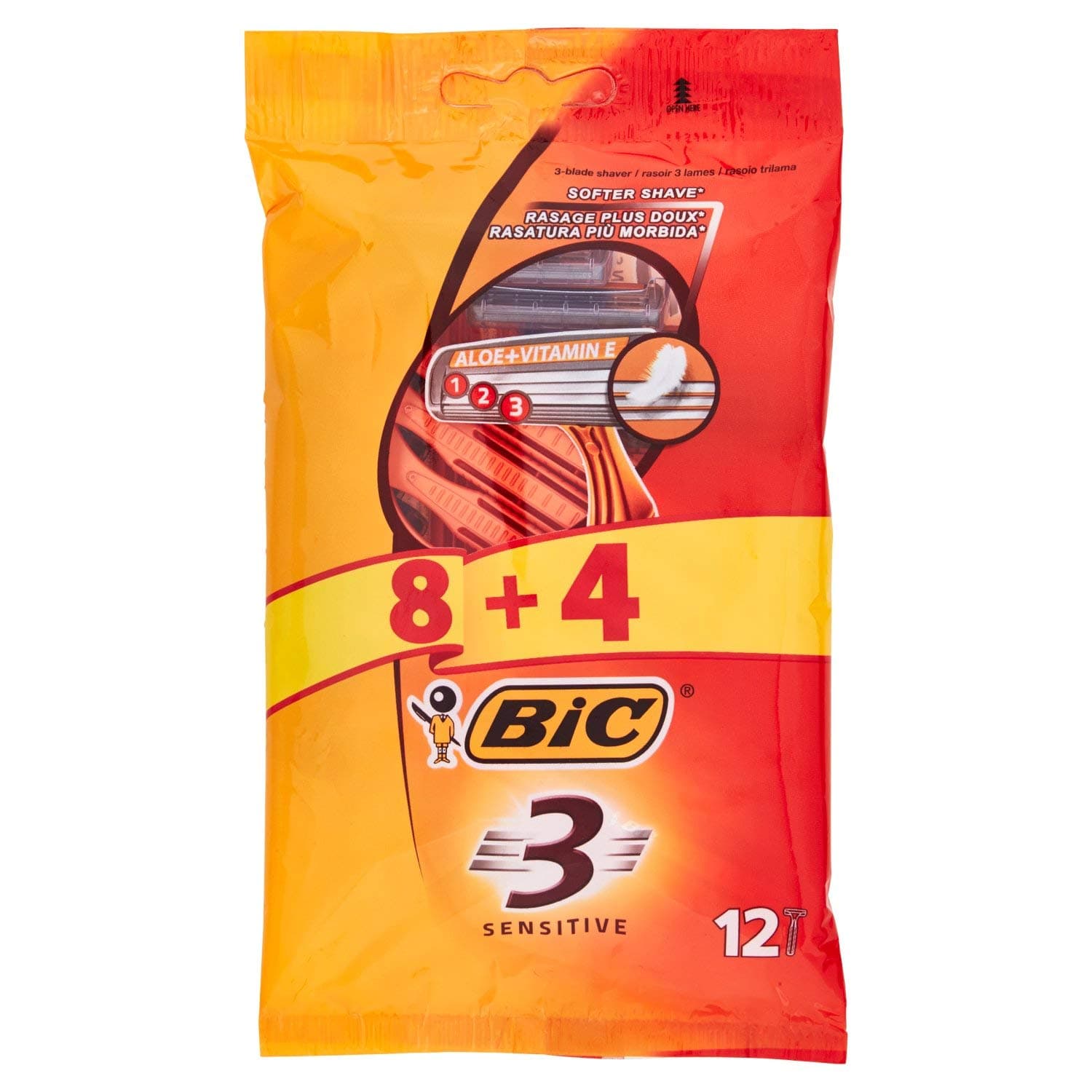 3 Sensitive Mens Triple Blade Disposable Shaver Pack Of 8+4 Free