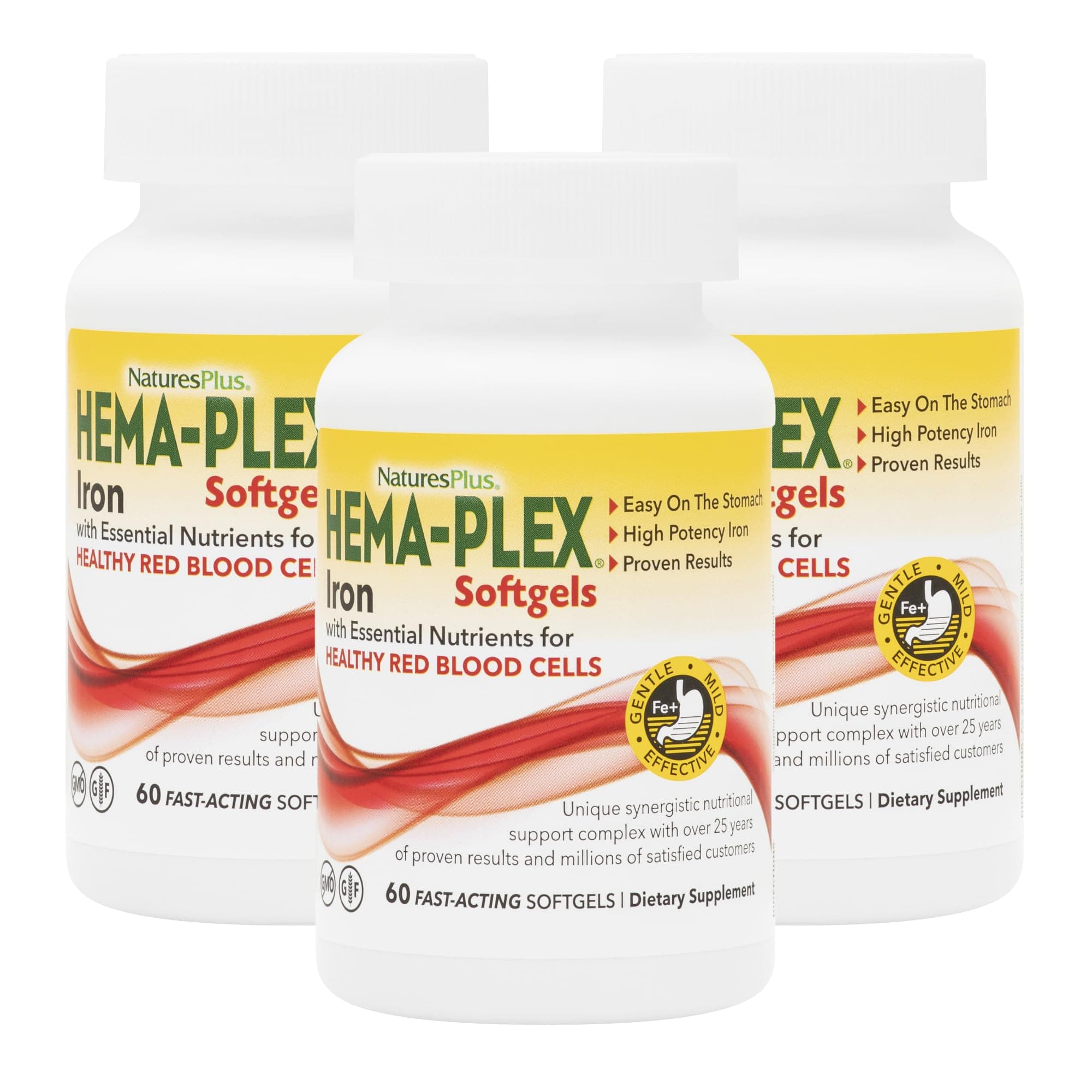 Hema-Plex Iron - 60 Fast-Acting Softgels - 3 Pack - 85 mg Iron + Vitamin C & Bioflavonoids for Healthy Red Blood Cells - Gluten Free - 60 Total Servings