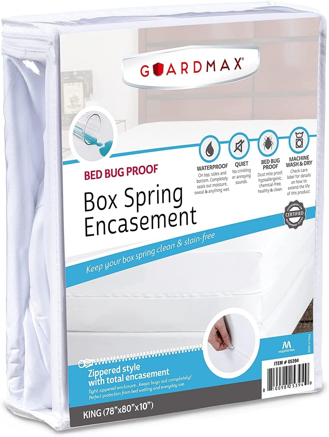 - Guardmax Premium Box Spring Cover - King Size Waterproof and Bed Bug Proof Zippered Box Spring Encasement - 6 Side Absorbent Boxspring Protects Against Bed Bugs, Dust Mites, Dirt, Spills, and Stains.