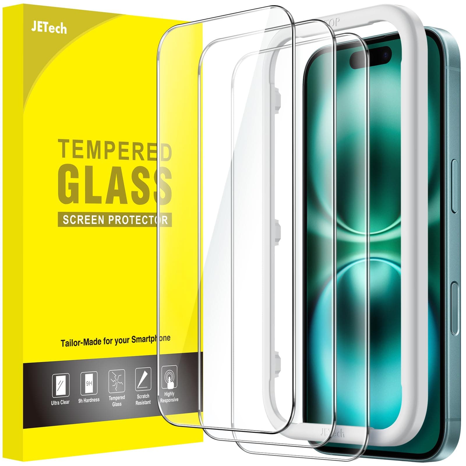 Screen Protector for iPhone 16 Plus 6.7-Inch, Tempered Glass Film with Easy Installation Tool, Case-Friendly, HD Clear, 3-Pack