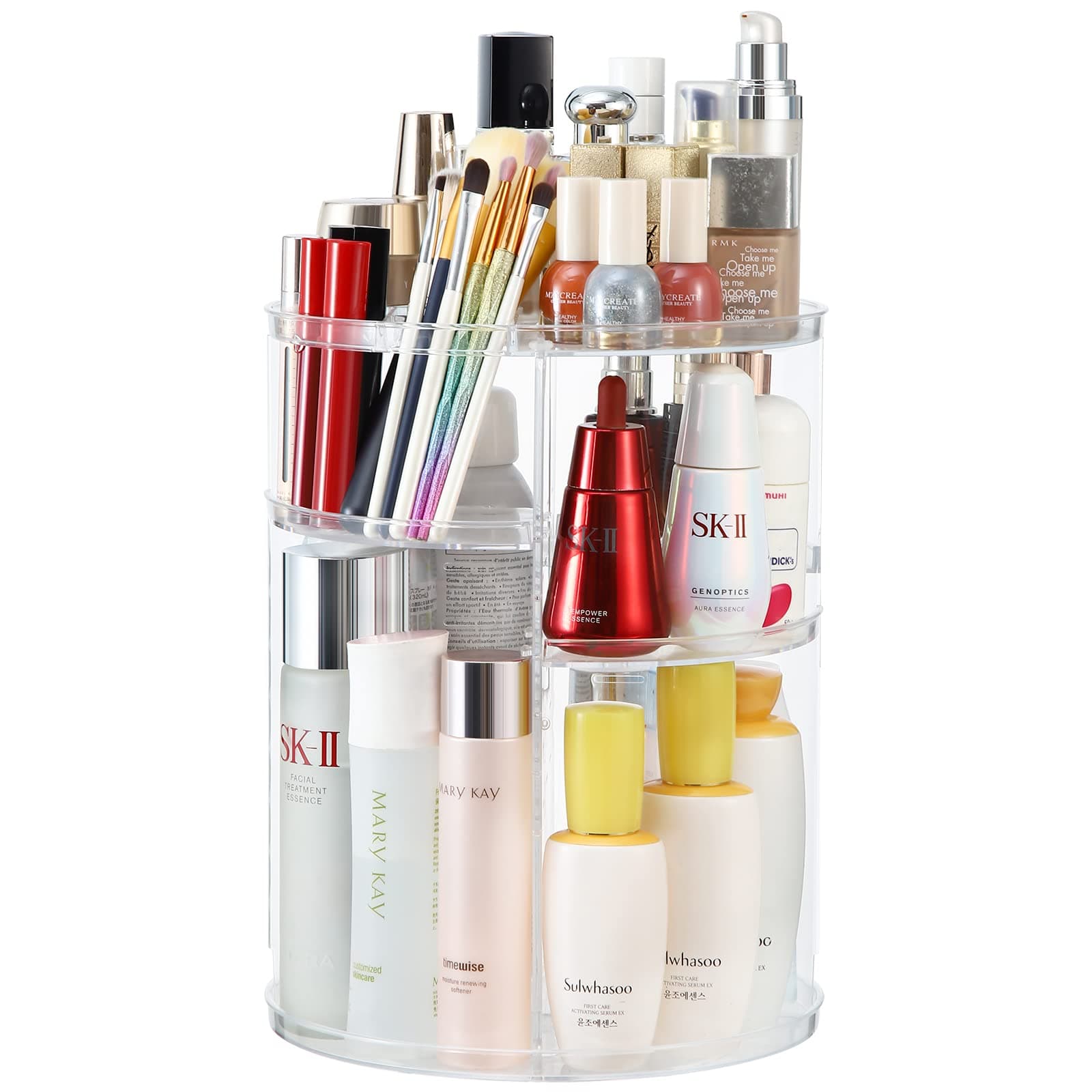 COOLBEARMakeup Organizer,360 Degree Rotating Adjustable Acrylic Cosmetic Storage Display Case with 6 Layers Large Capacity, Fits Creams, Makeup Brushes, Lipsticks and More, Clear Transparent