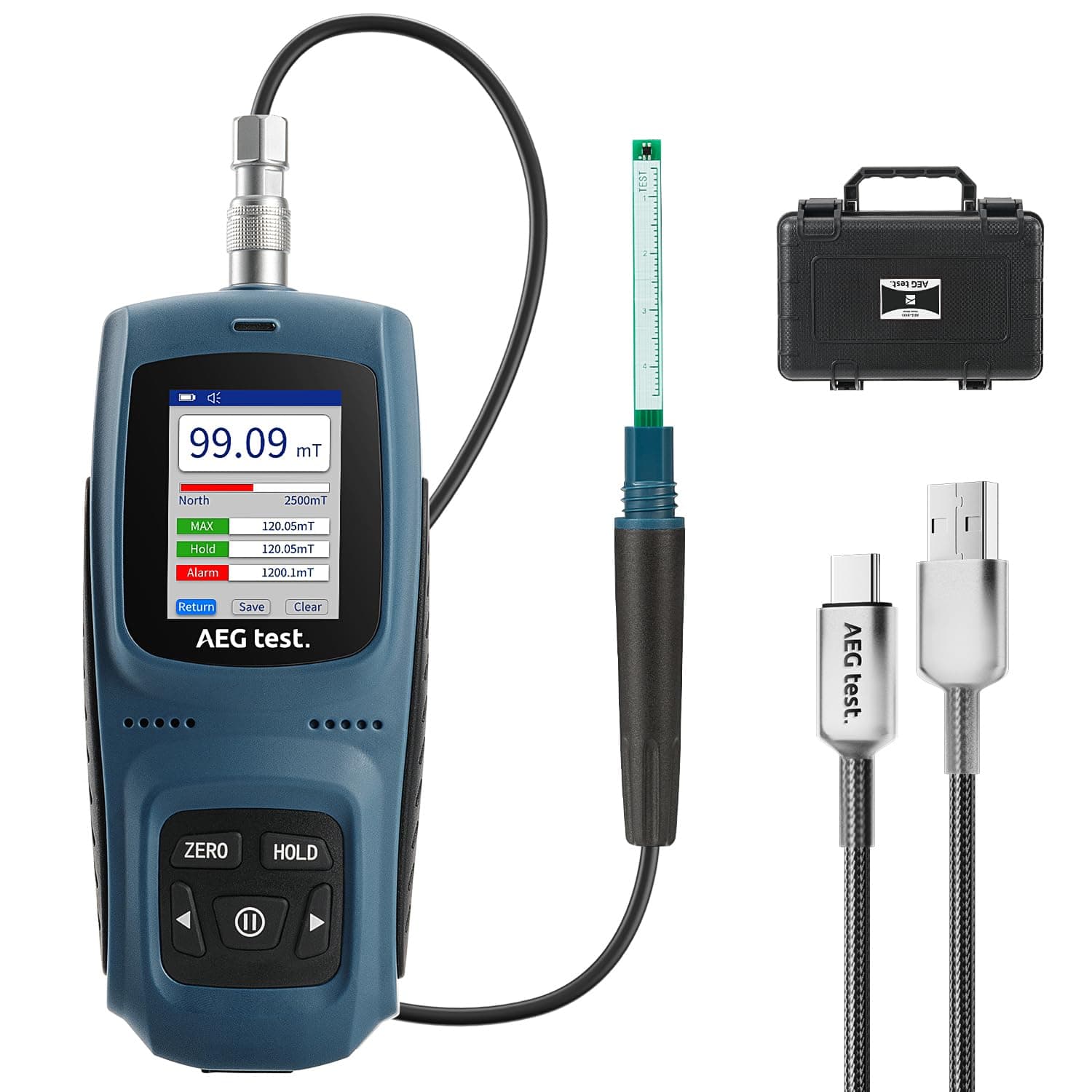 8103 Gauss Meter, Rechargeable Tesla Meter 0-2500mT, Transverse Probe, Magnetometer with Data Logging and Alarm, Magnetic Field Strength, ±2% Industrial Accuracy for Quality Control, Labs