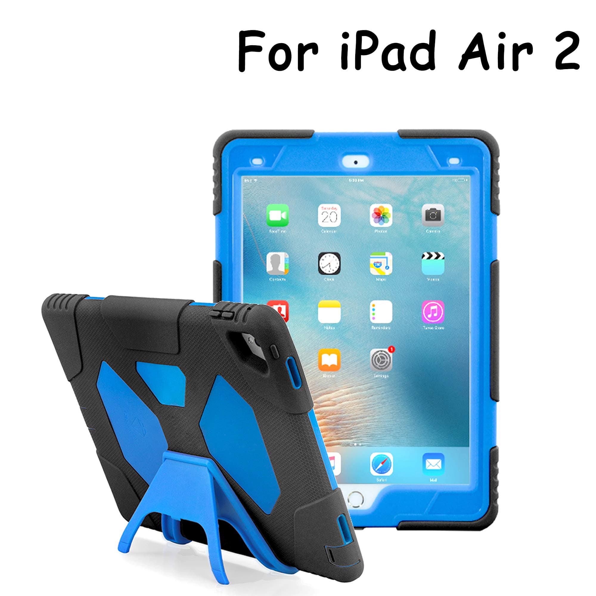 iPad Air 2 Case Full-Body Rugged Silicone Protective Case with Shockproof Drop Proof Protection Cover Case for iPad Air 2 (Black Blue)