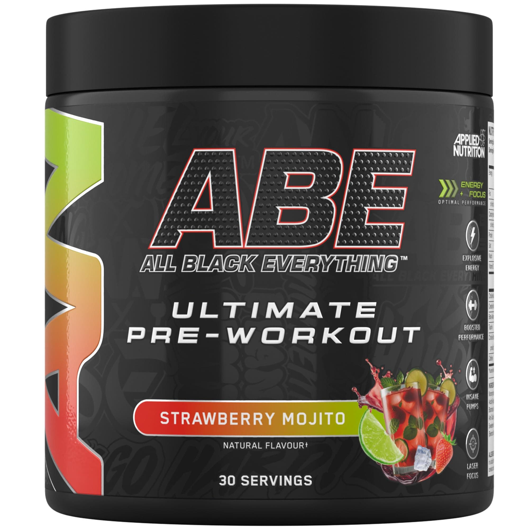 – Applied Nutrition ABE Pre Workout - All Black Everything Pre Workout Powder, Energy & Physical Performance with Citrulline, Creatine, Beta Alanine (375g - 30 Servings) (Strawberry Mojito)