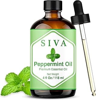SIVA Peppermint Oil 4 fl oz – 100% Natural Essential Oil with Dropper – For Diffuser, Hair, Skin, Soap & Candle Making