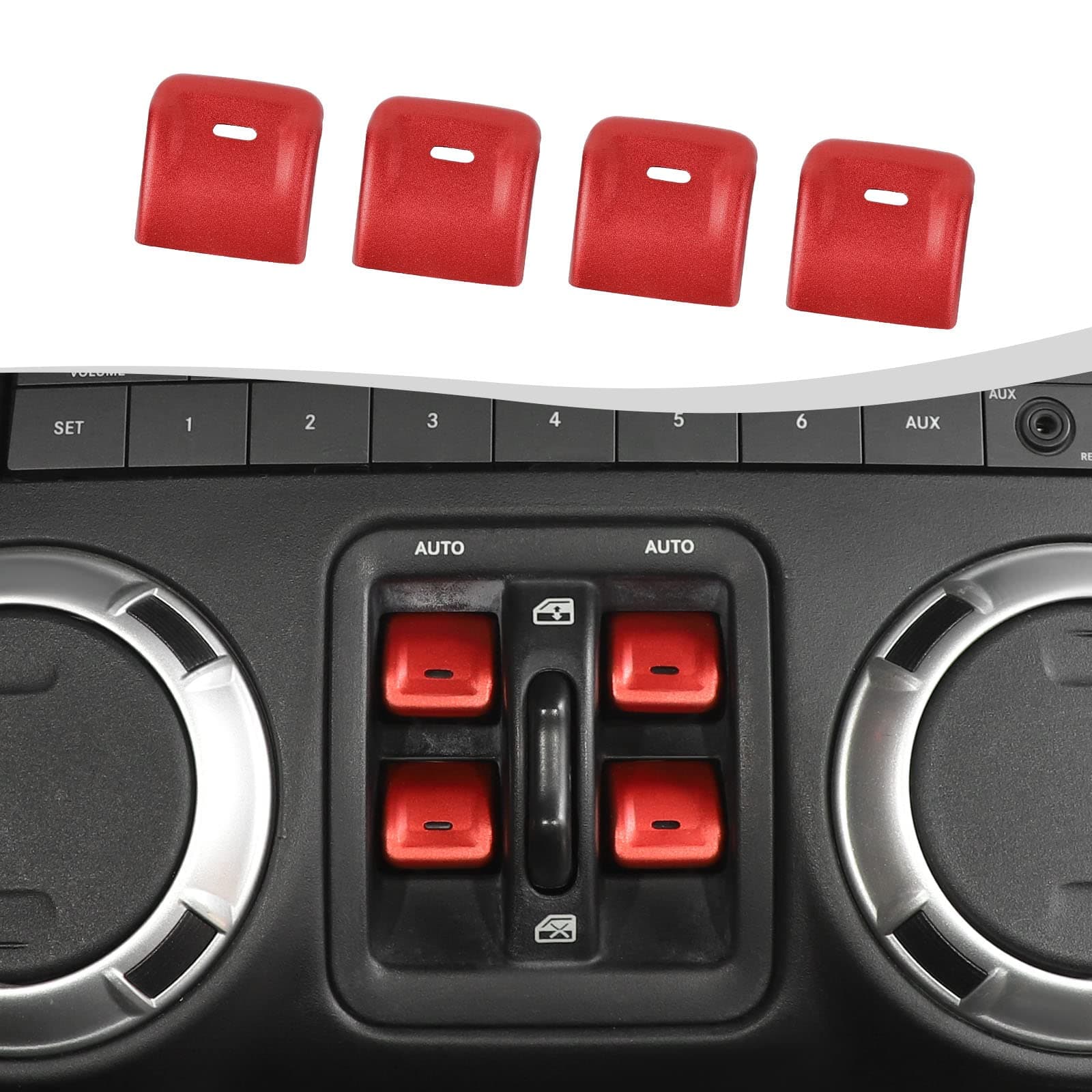 Aluminium Center Console Window Switch Button Cover Fit for 2012-2018 Jeep Wrangler JK JKU Interior Accessories(Red)