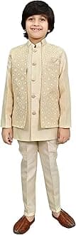 AHHAAAA Kids Indian Ethnic Velvet Waistcoat Silk Kurta Pyjama Set Bollywood Style Wedding Ethnic for Boys