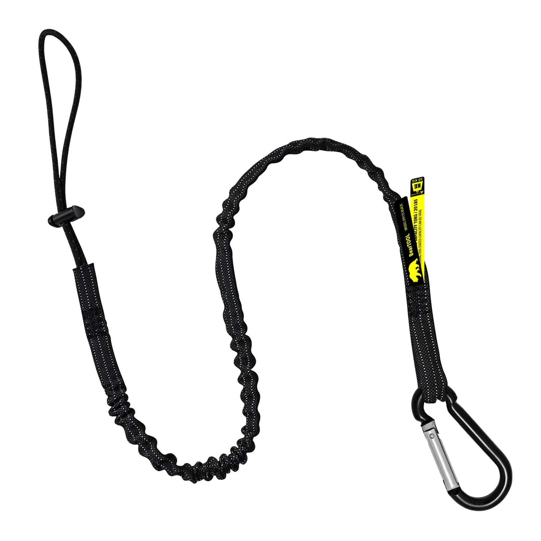 Tool Lanyard with Standard Spring Carabiner and Adjustable Loop End, 90cm Length, Maximum Weight Limit 8KG / 17.6lb, Fall Restraint with Shock Cord Stopper, 1 Pack (Black 0911S)