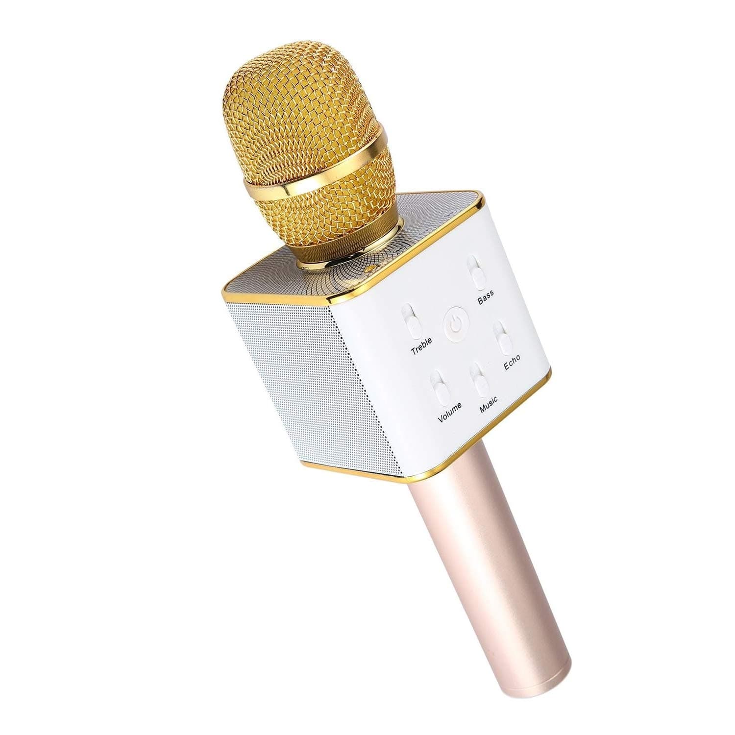 JTD Q7 Wireless Karaoke Bluetooth Microphone Stereo Speaker Handheld Portable KTV Player Teaching Class Speaker for iOS Android Smart-Phones PC Bluetooth Device (Gold)