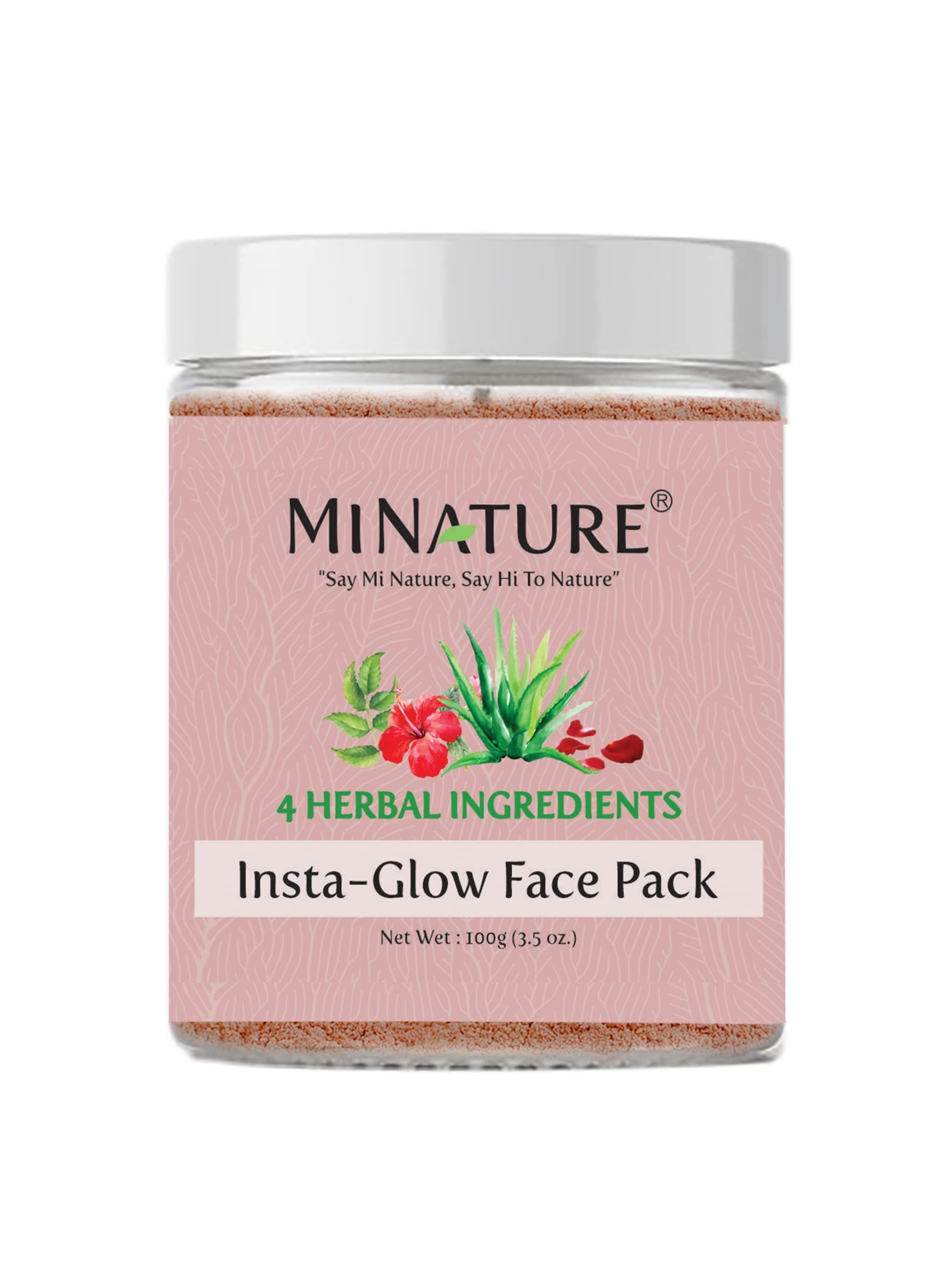 Insta Glow Face Pack by mi nature | 100g (3.5 oz) | Facial Mask with Neem, Hibiscus, Rose petal and Aloe vera gel powder | Radiant Skin | Herbal | 100% Natural