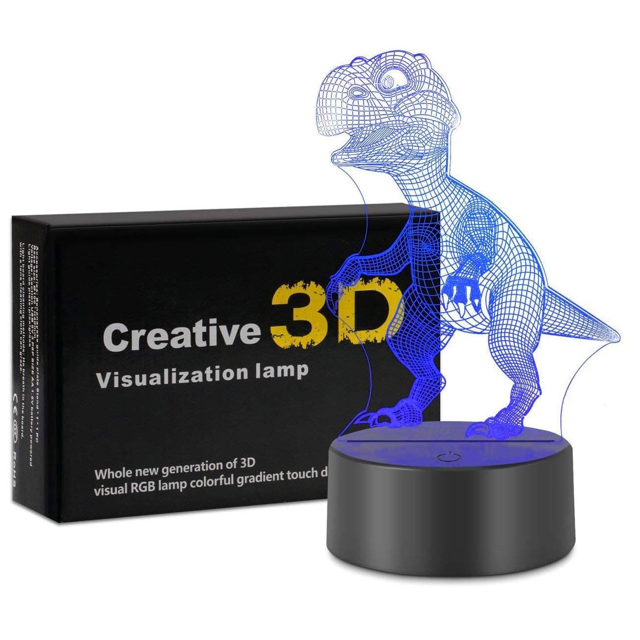 3D Optical Night Lamp Visual Illusion Led Light Dinosaur Toy 7 Color Changing RGB Gradient Dimmer Glowing Lights Home Decoration Desk Lamps Gifts for Kids Baby Room Adults