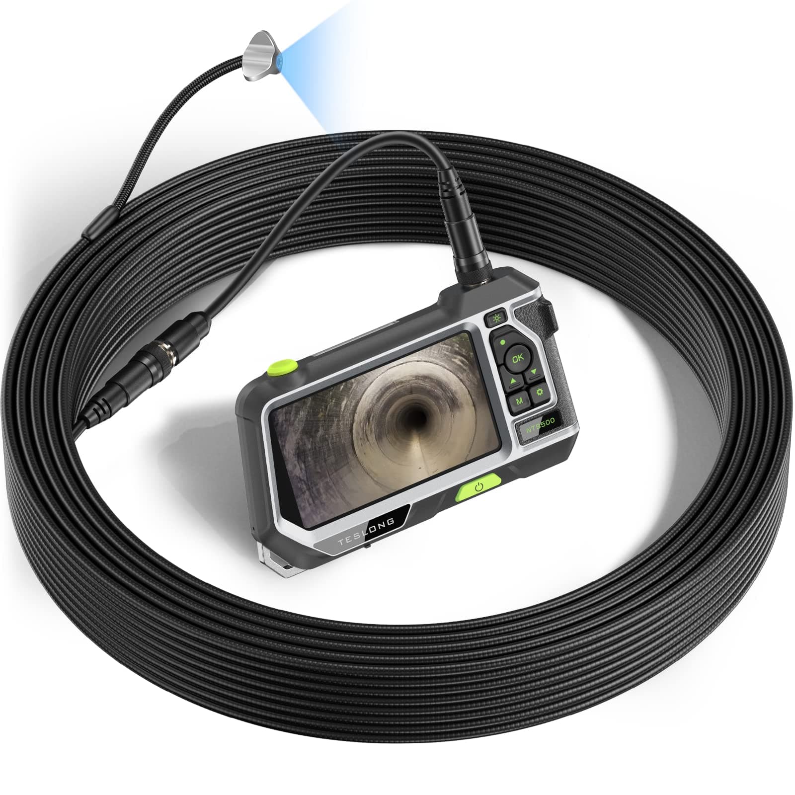 Teslong 50ft Sewer Inspection Camera, Drain Pipe Endoscope Borescope, Waterproof Plumbing Camera Snake with Light, NTS500 5-inch 720P Monitor, Fiber Optic Scope for Air Duct HVAC Sewage Line Toilet
