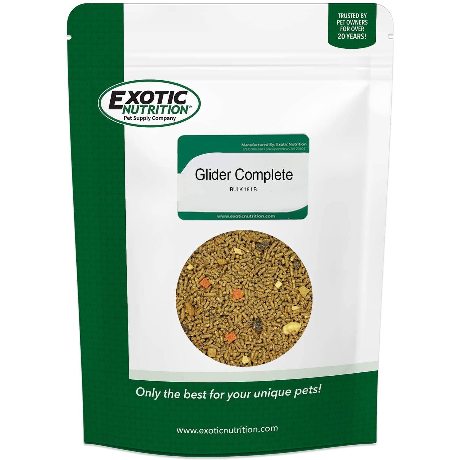 Exotic Nutrition Glider Complete 18 lb | Natural Fruit Bits | Sugar Glider Food