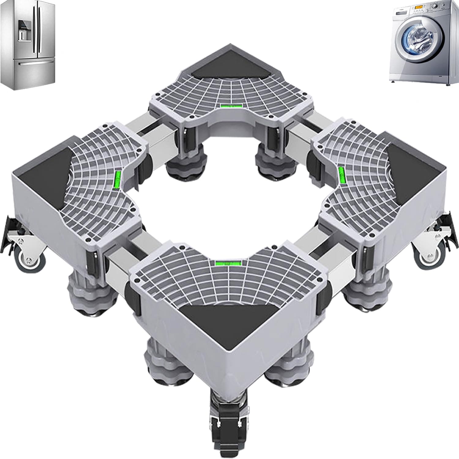 Gluckluz Washing Machine Base Mini Fridge Stand Universal Mobile Base Adjustable Washer Dryer Moving Cart Dolly Roller Telescopic Movable Pedestal Refrigerator Stand with 4 Lockable Steel Wheels