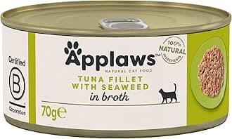 Applaws Natural Cat Food, Tuna Fillet with Seaweed, In Broth Tin, 70g (Pack of 24)