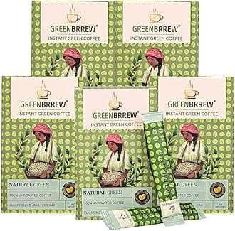 Greenbrrew Natural Green | 100% Unroasted Coffee | Classic Blend | Daily Regular | 20 Servings | 60g (Pack Of 5)