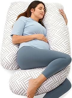 Momcozy U Shaped Pregnancy Pillows with Cotton Removable Cover, 57 Inch Maternity Pillow Full Body Support, Must Have for Pregnant Women, Stripes