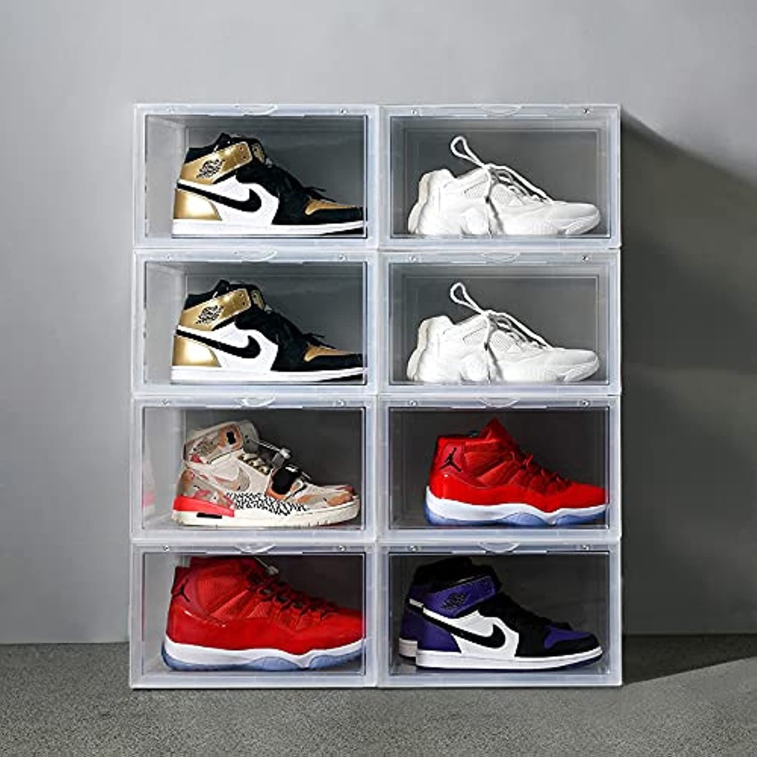 Shoe Box Premium Shoe Box 8 Pack - Side Open with Magnetic door, Transparent, Plastic Storage Box (8 Pack Side Open, Clear)