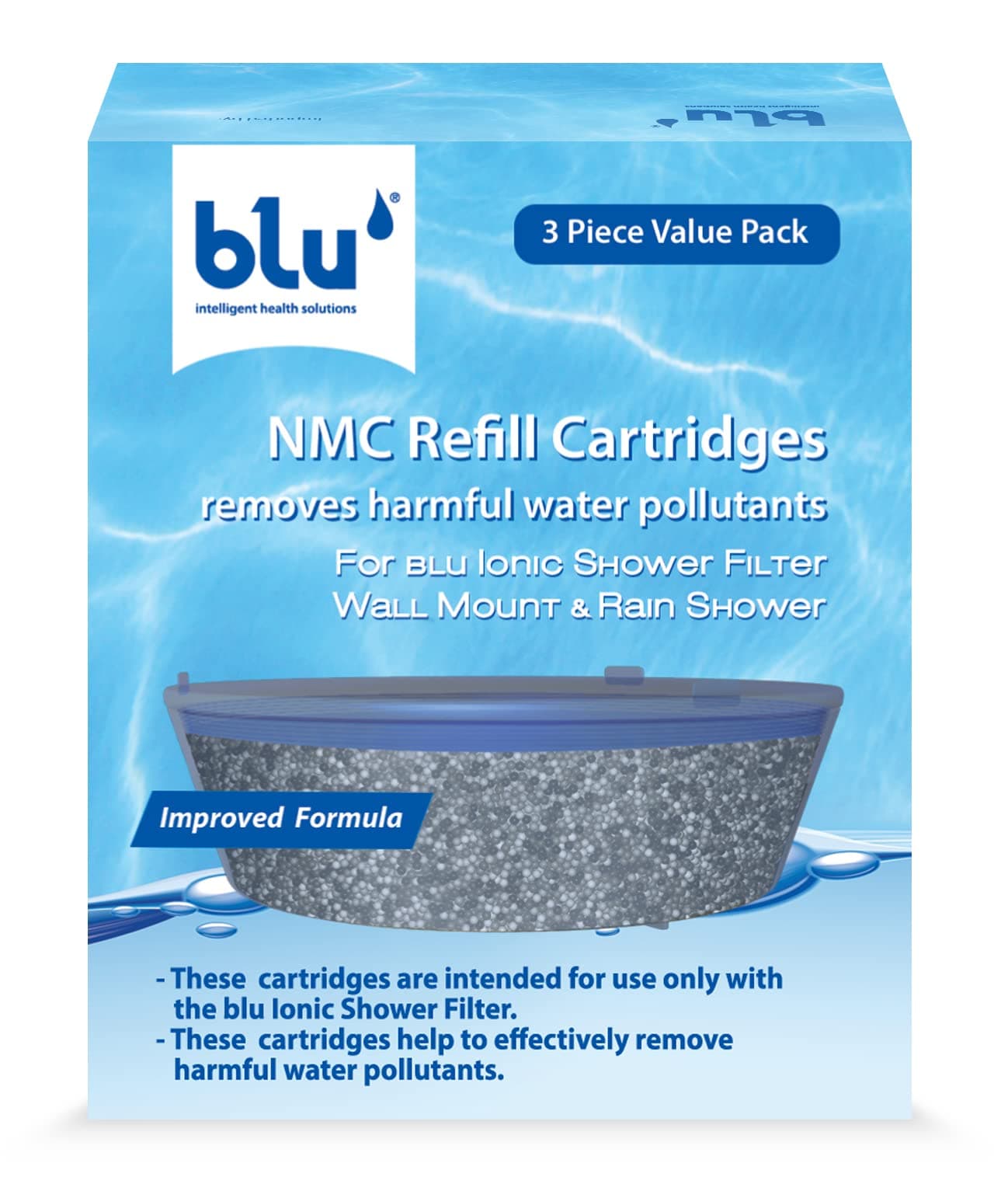 blu NMC Refill Cartridge for Wallmount/Rain Shower Blu Ionic Shower Filter - Nano Molecular Cluster technology - Combo Pack (3 units Value Pack)