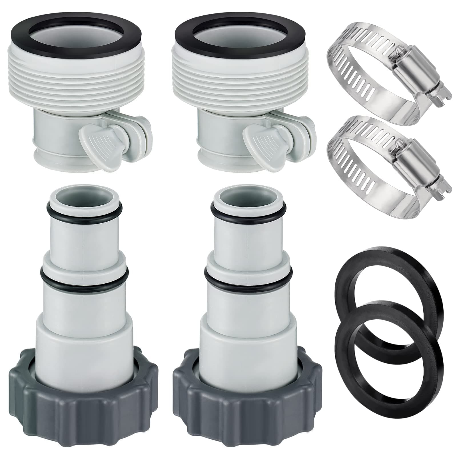 PAMASE Pool Hose Adapter A & B - Conversion Connector for 1.5"&1.25" Hoses with Clamps Gaskets, Replacement Parts fits Intex Filter Pumps, Saltwater System, Above Ground Swimming Pool (4Pack)