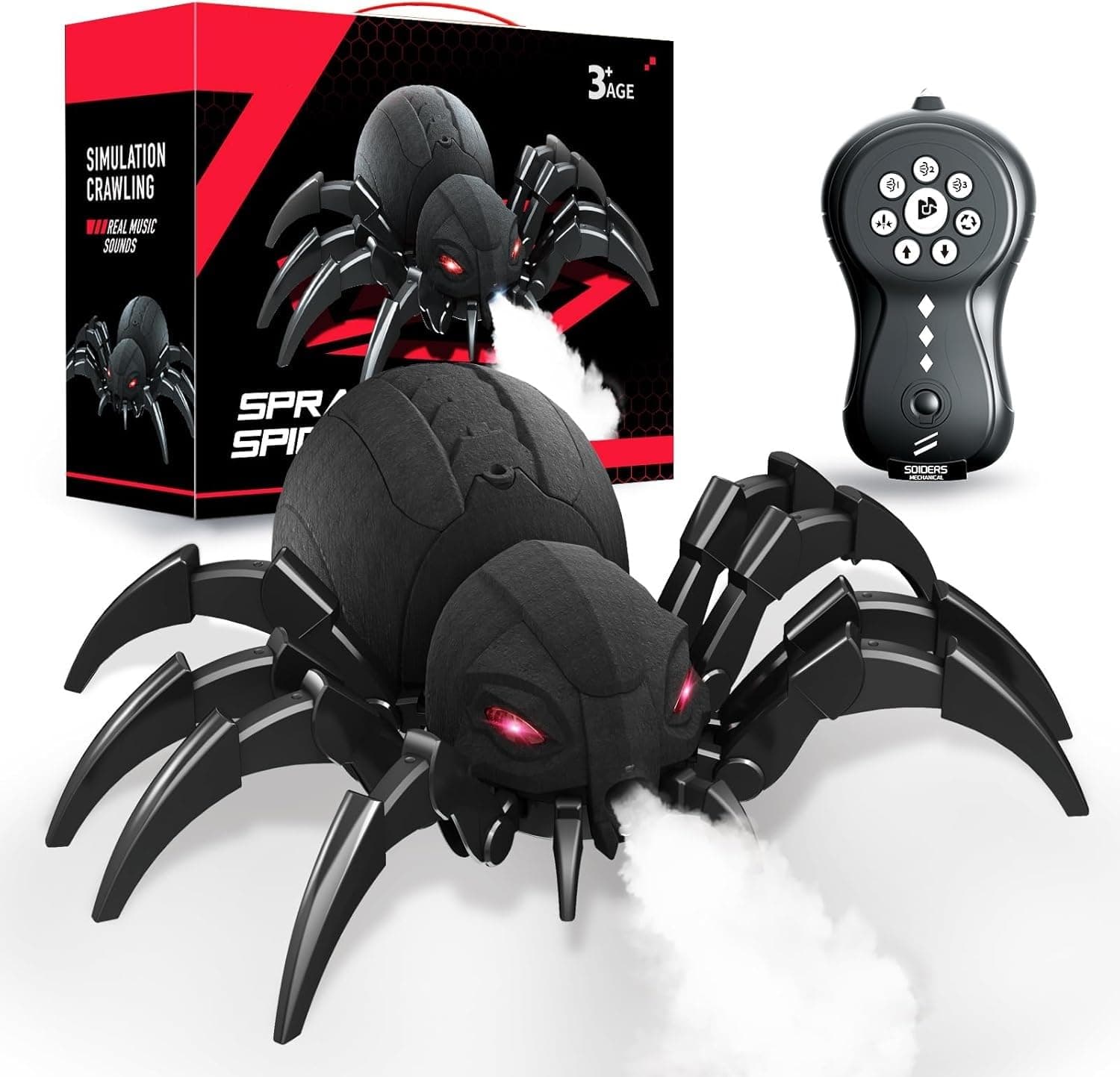 sumsync Realistic RC Spider Robot, Remote Control Spider Toys with Spray/Light/Music, Gifts for 6 7 8 9 10 11 12 Year Old Boys Girls, Christmas Birthday Halloween Easter Toys for Kids, Black