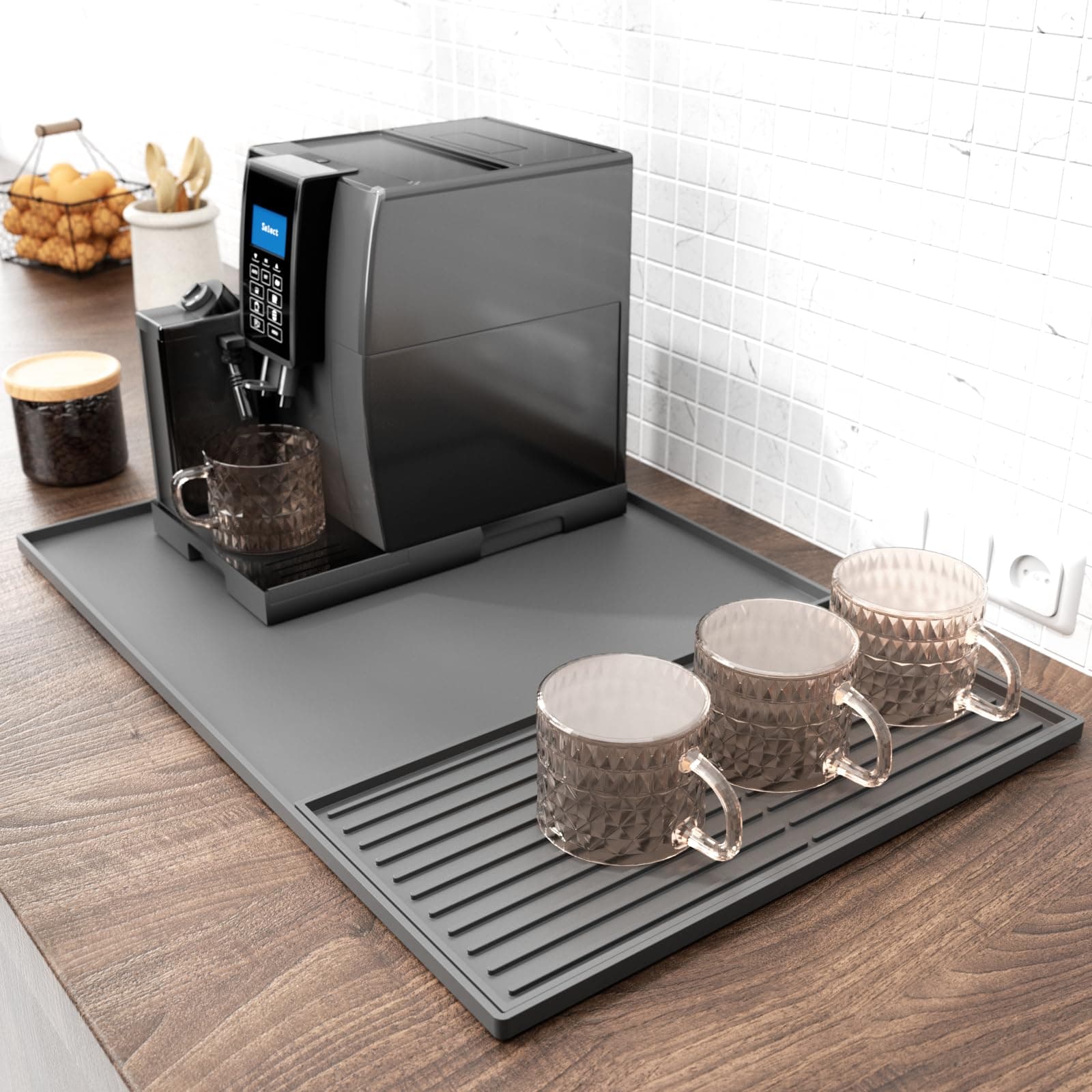 ON2NO Silicone Coffee Mat with Raised Edges (Grey, Large)