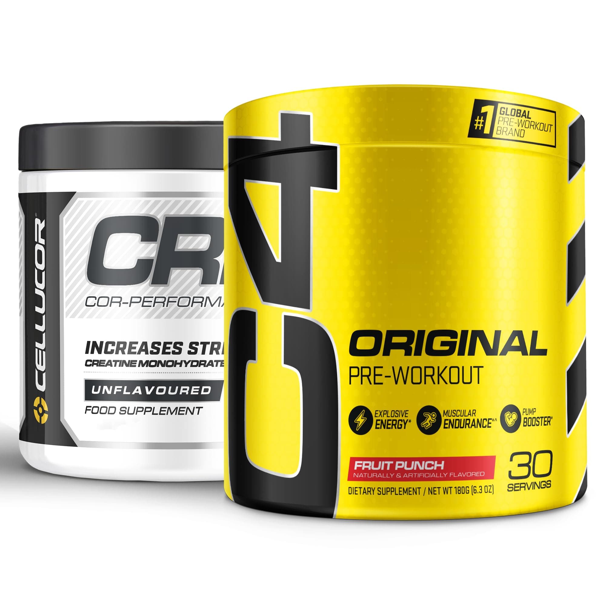 Pre Workout & Creatine Bundle, C4 Original Pre Workout Powder, Fruit Punch, 30 Servings + Cor Performance Creatine Powder, 72 Servings