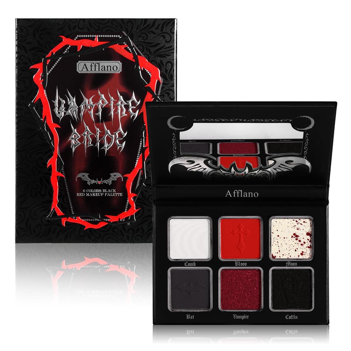 Afflano Red Black Smokey Eyeshadow Palette, Vampire Blood Red Goth Halloween Makeup Palette Dark Eye Shadow Palette, Matte Shimmer Highly Pigmented Black Red Clown SFX Gothic Smoky Eyes Makeup