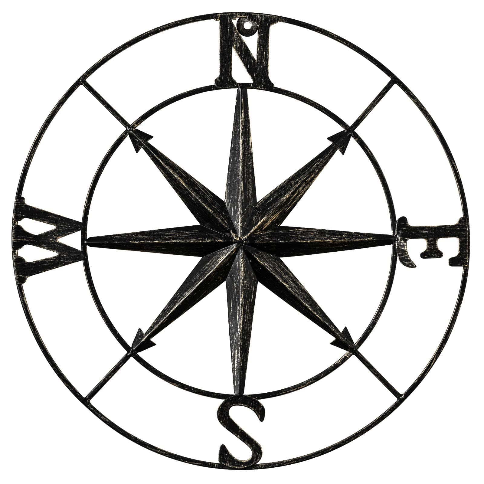 13" Compass Wall Decor Decorative Round Metal Compass Distressed Wall Décor Nautical Wall Decor for Indoor Outdoor Beach House Decor Nursery Decor Lake House