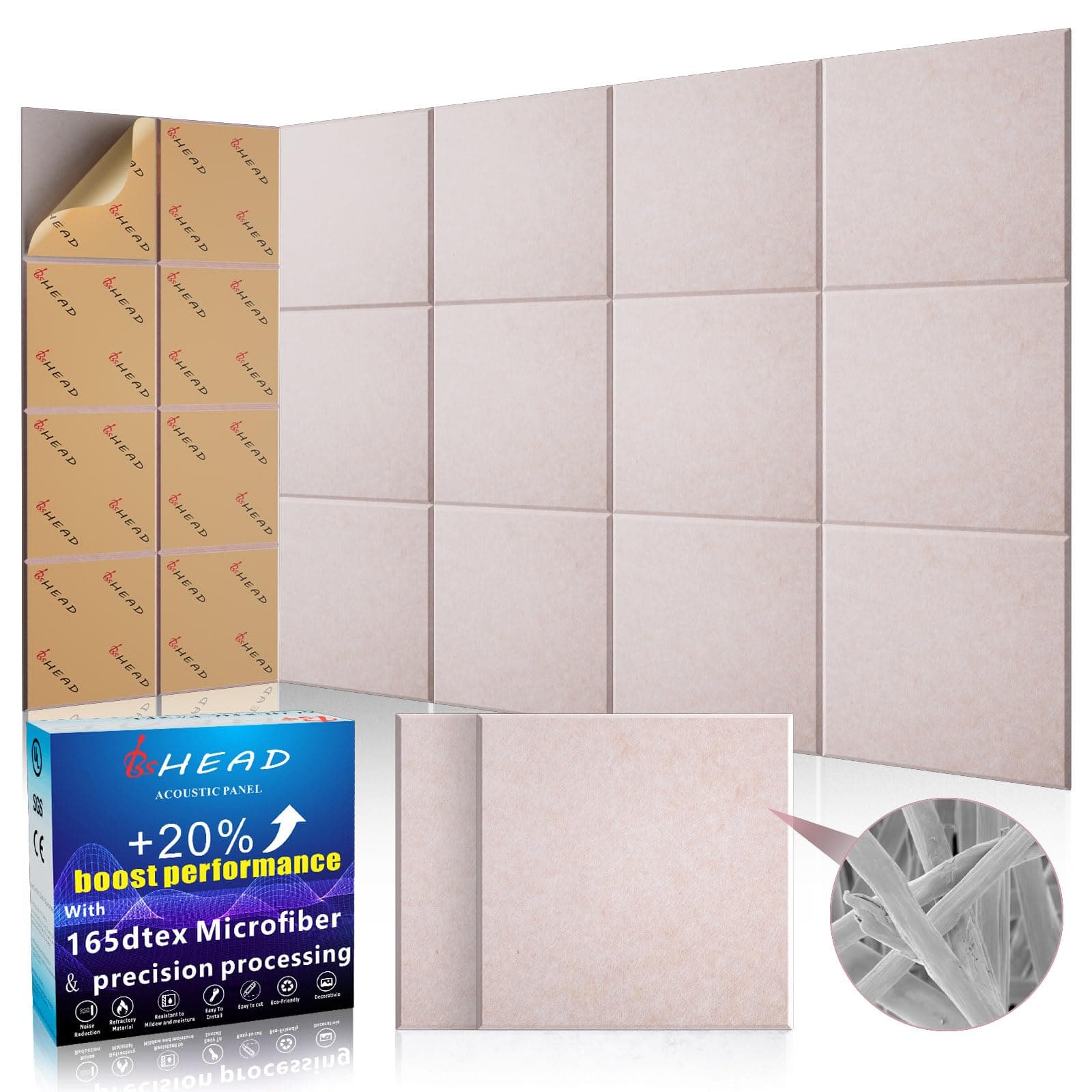 10 pcs 165dtex Microfiber Acoustic Panels ，Self-Adhesive Soundproof Wall Panels, 12 x 12 x 0.4 in Sound Proof Foam Panels for Walls, High Density, Noise Dampening Panels for Home Studio（Camel）