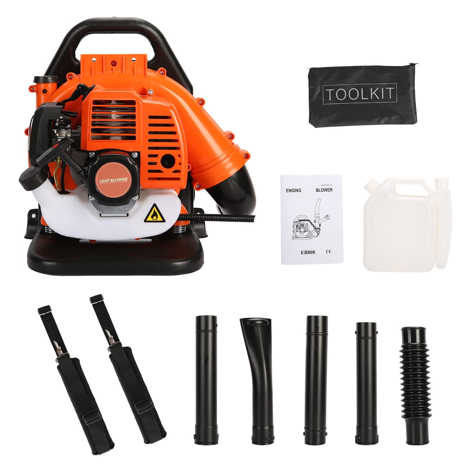 52CC 2-Stroke Backpack Leaf Blower, 550 CFM Engine Gas Powered Leaf Blower Cordless Dust Blowers Single Cylinder Air Cooled Cleaner Garden Tool for Lawn Yard Blowing Debris Orange