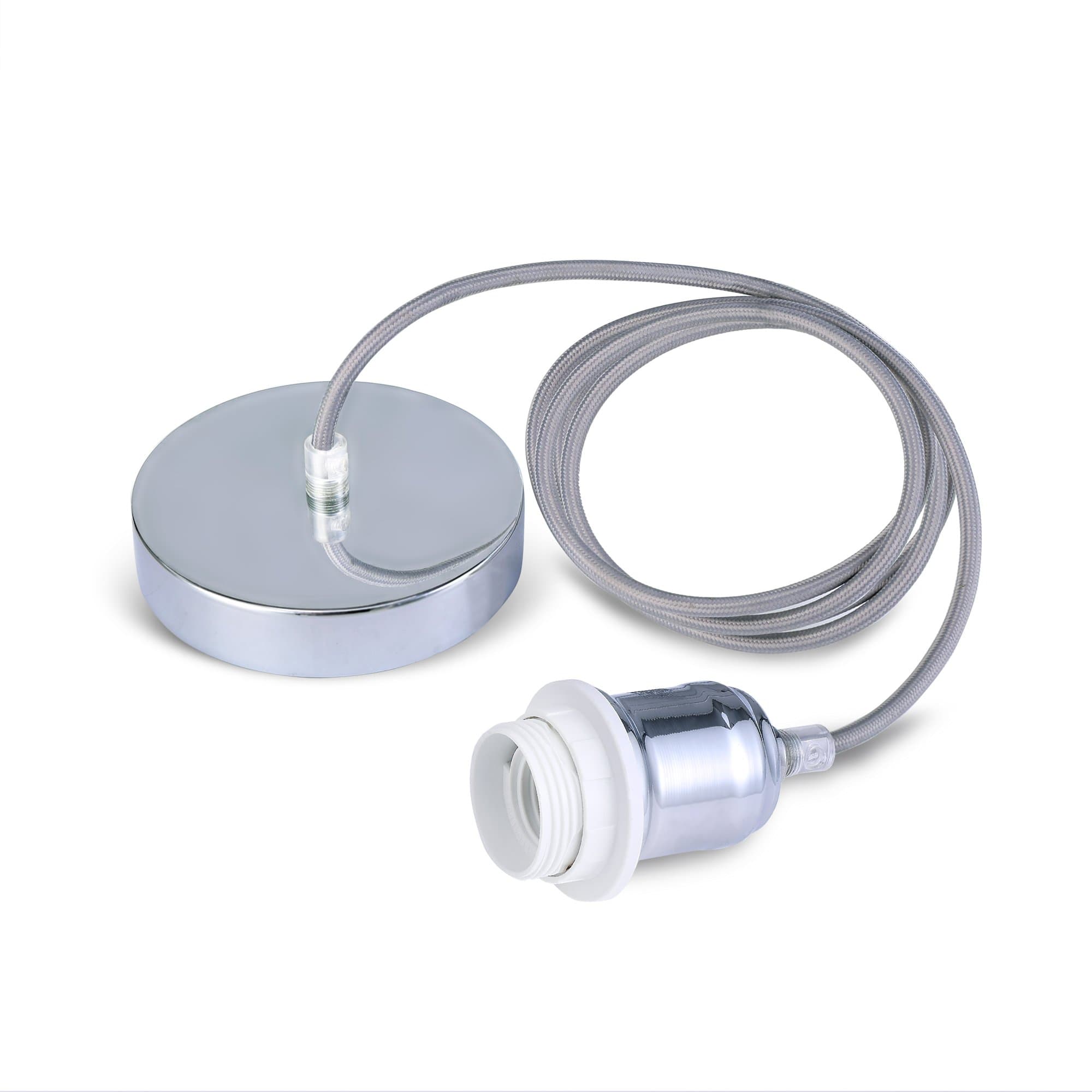 Morden Braided Flex Lamp Holder,Suspended Pendant Light Fitting E27 Lamp Holder Chrome Ceiling Rose-KIT01CH