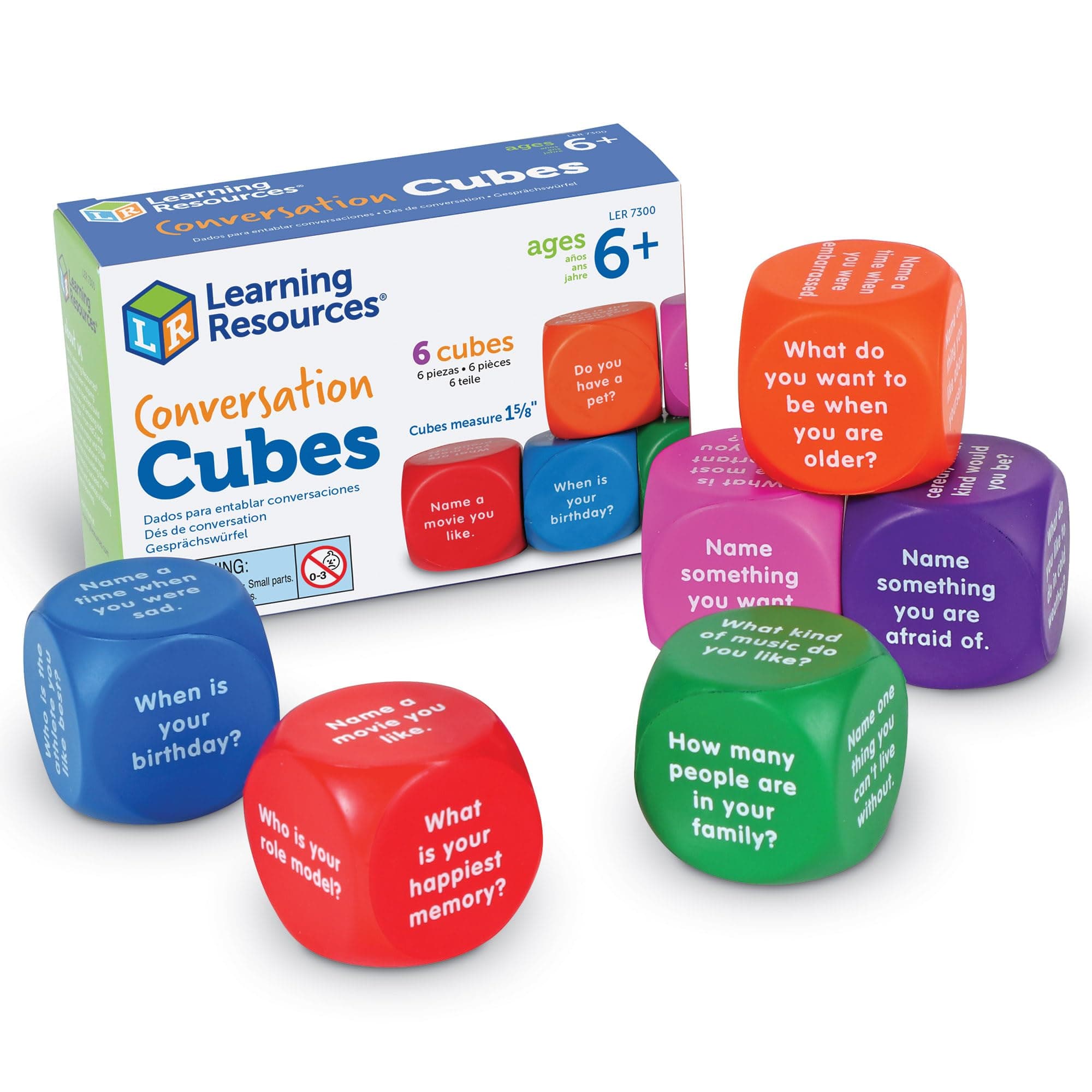Conversation Cubes - 6 Pieces, Ages 6+ Foam Cubes For Social Emotional Learning, School Counselor Supplies, Speech Therapy Toys, Ice Breaker Cubes