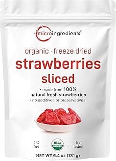 Micro Ingredients Organic Strawberries Sliced, 6.4oz | 100% Natural Fruit | Freeze Dried Strawberry Source | No Sugar & Additives | Healthy Snack & Topping for Beverages or Recipes | Non-GMO, Vegan