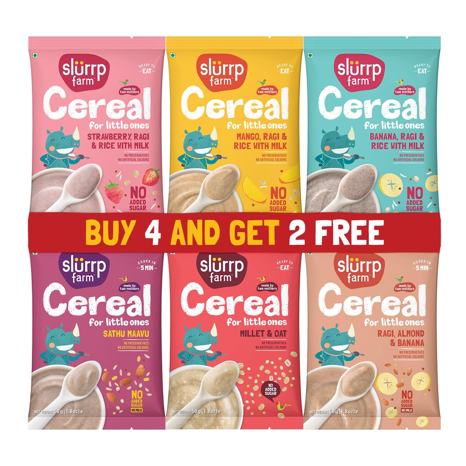 - No Added Sugar, No Salt Multigrain Cereals Trial Pack Combo | Goodness of Millets - Ragi, Jowar, Oats | Healthy Food for Kids | Real Fruits, 300g (50g*6)