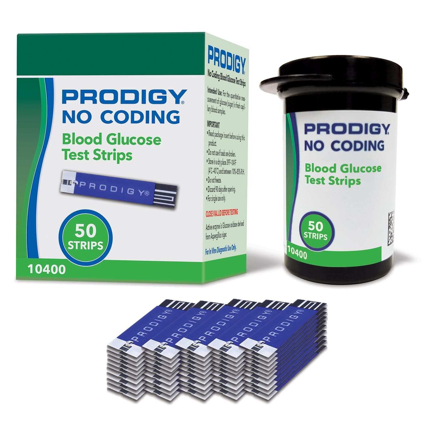 10400 No Coding Blood Glucose Test Strips for Diabetes, Box of 50 Strips, Compatible with PRODIGY AutoCode, Pocket & Voice Blood Glucose Monitoring Systems