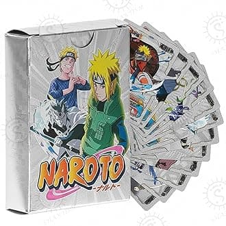 Kids Anime Unique Card Game Desk Pack, Official Anime CCG Collectable Playing Foil Cards, Anime Merchandise Gift, Pack of 55 (Naruto Cards Silver)