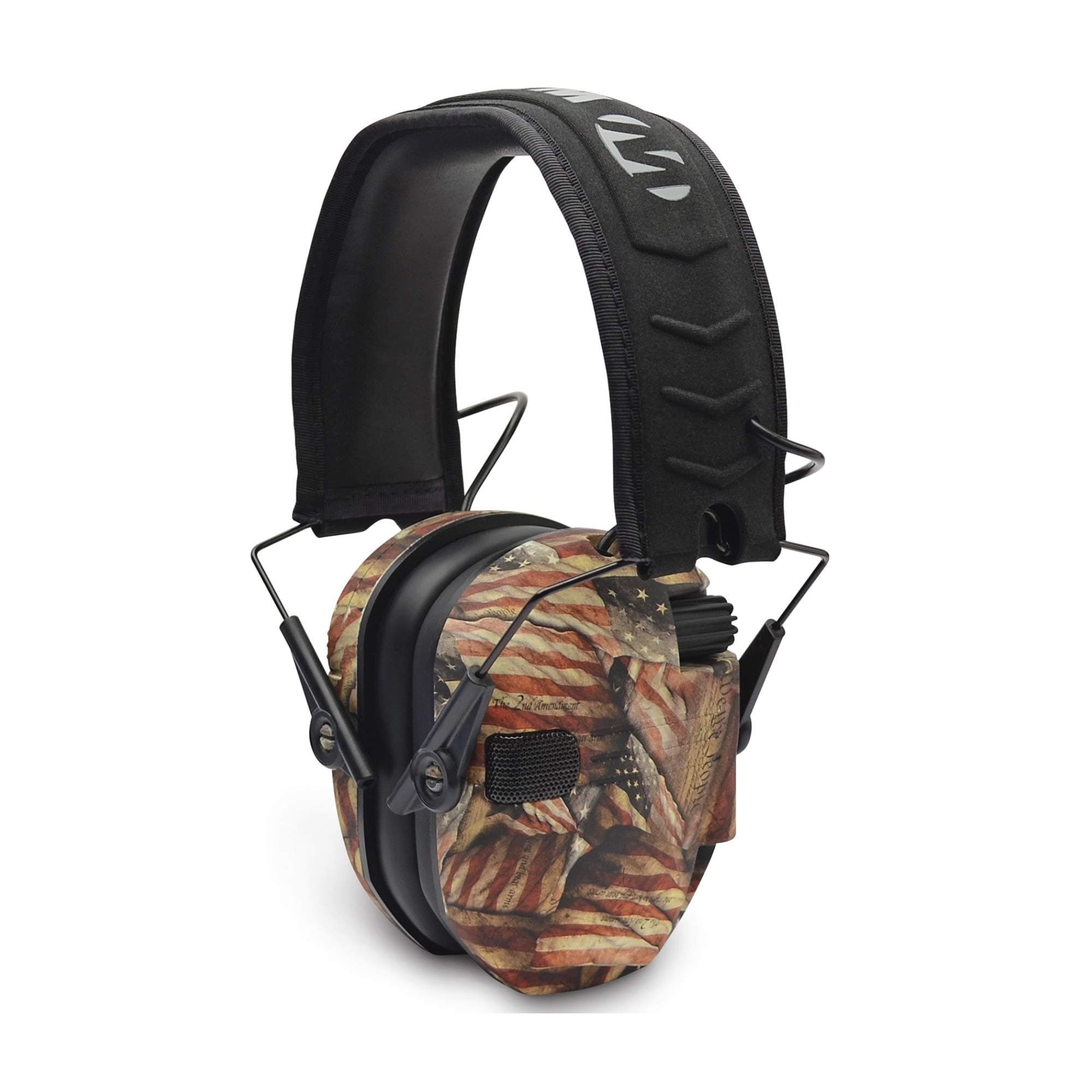 Walker's Razor Slim Ultra Low Profile Compact Design Adjustable Range Shooting Hunting Hearing Protection Electronic Earmuffs, AM Flag