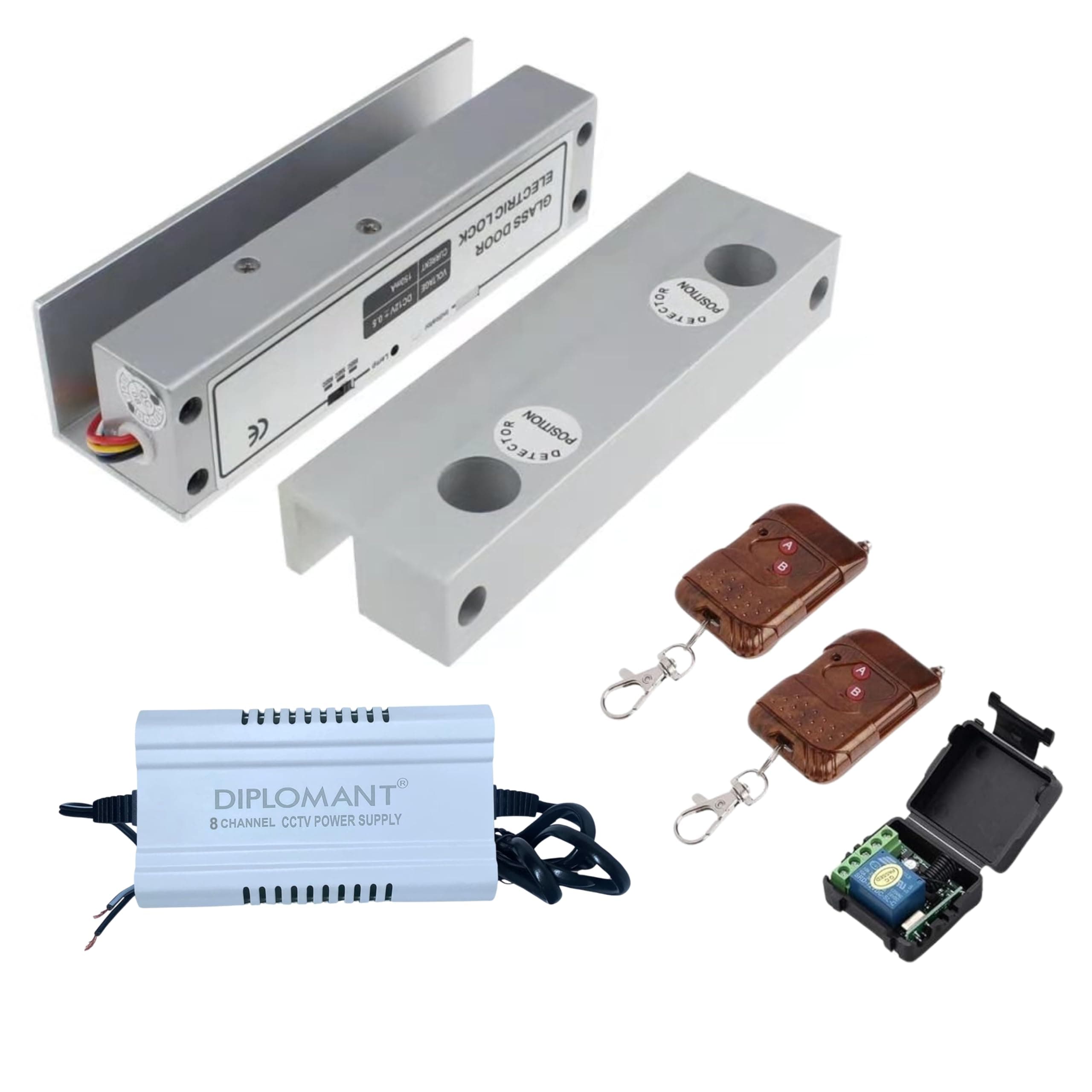 Fully Frameless Glass Door Lock with Adapter 12V Remote KIT and 2 REMOTES