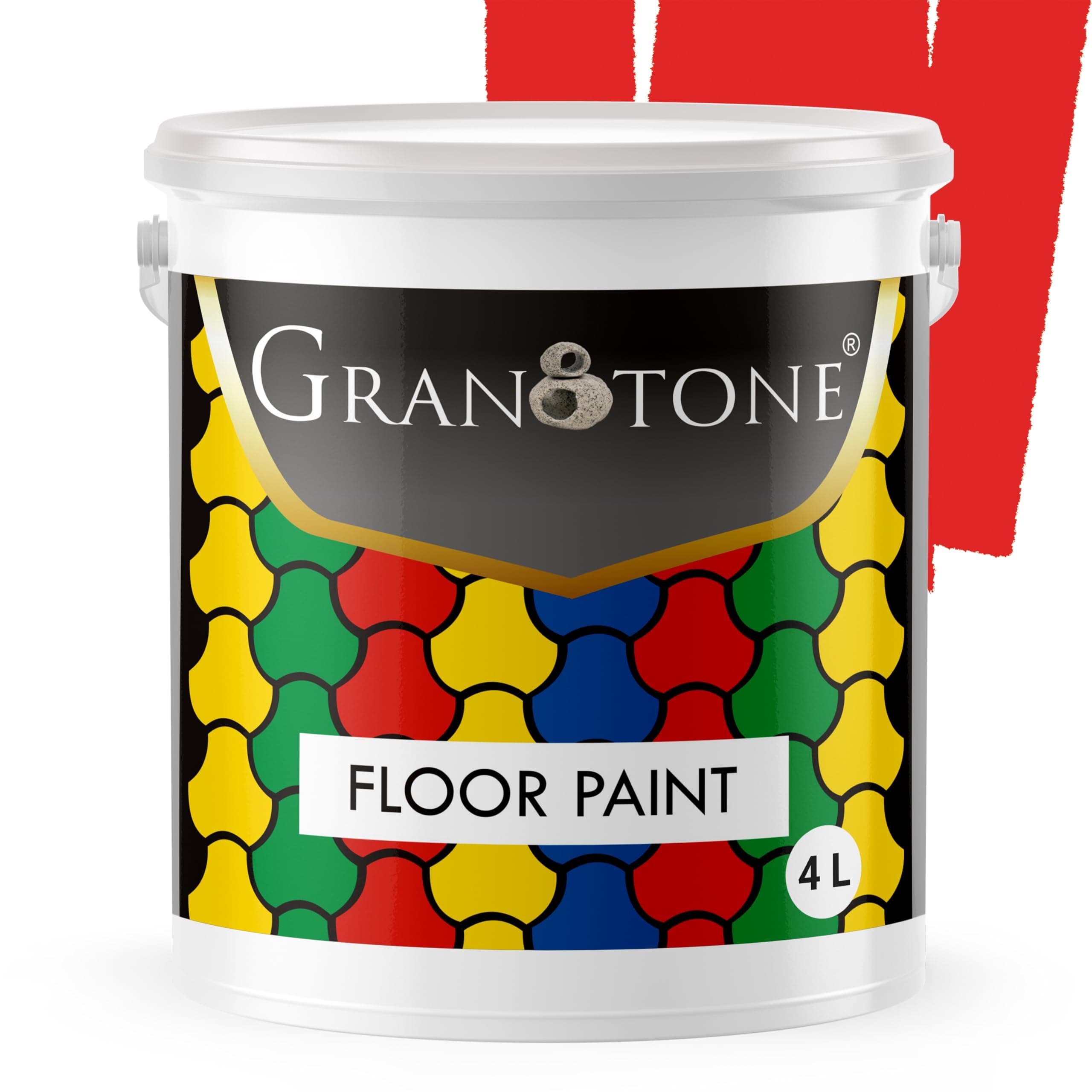 GRANOTONE Floor Paint, Polyurethane and Acrylic Polymer-based Concrete Sealer and Floor Paint, Soft Sheen Finish Floor Coating Paints, Anti-slip, Thick & Durable, Non-toxic, 4 L, Signal Red