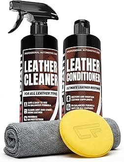 Car Leather Cleaner and Conditioner - pH Neutral, Non-Toxic & Non-Greasy - Gently Cleans, Restores and Protects Leather Seats and Interior - Safe for Leather Furniture, Couch & Sofa - 36 fl. Oz. Kit