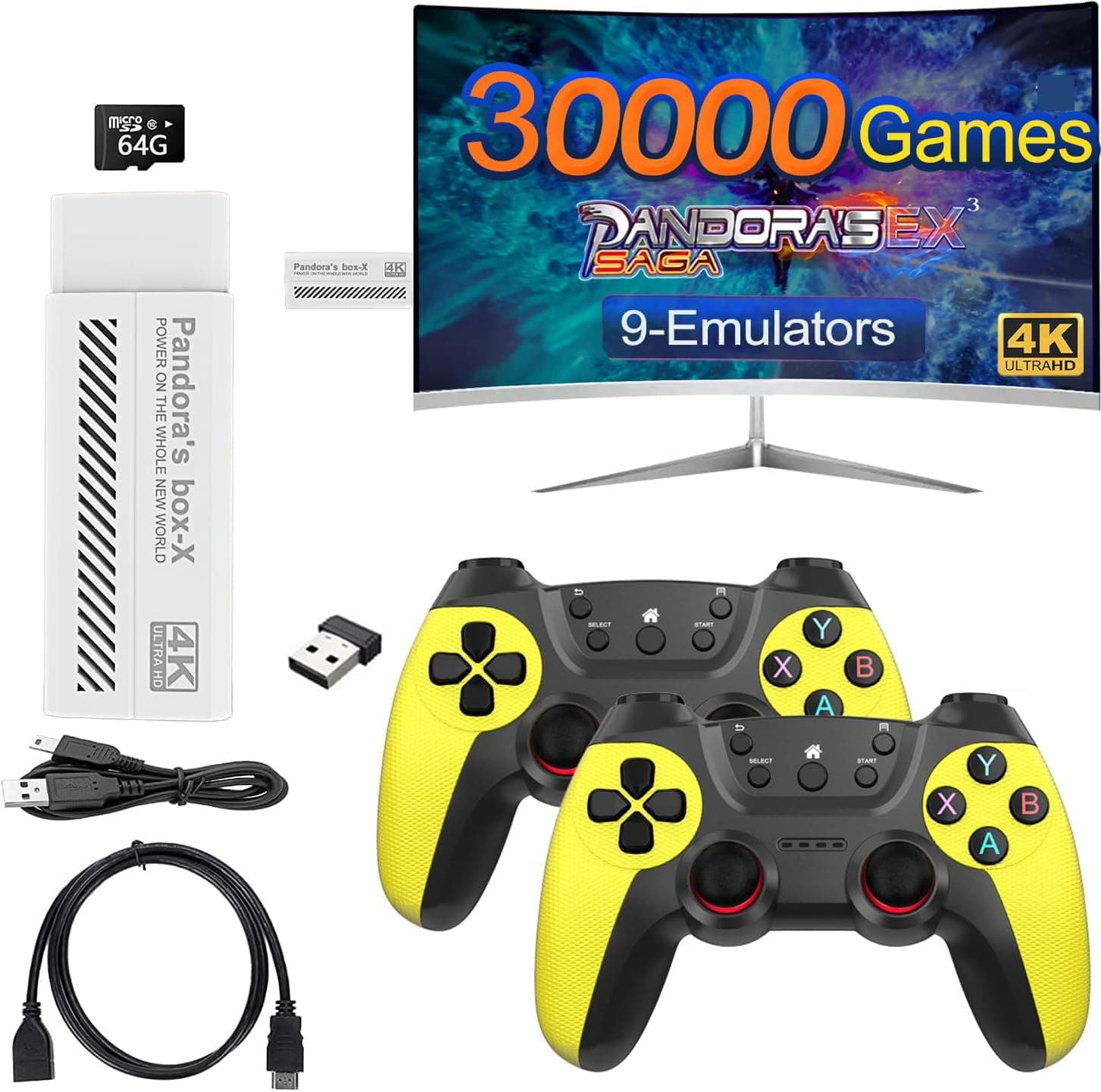 YRMJK 30000+ Games, Retro Game Console, Handheld Console, Plug and Play Video Game Stick, Retro Play Retro Game Stick 9 emulators, 4K HDMI Output, Premium Dual Competitive Level Dual Controllers