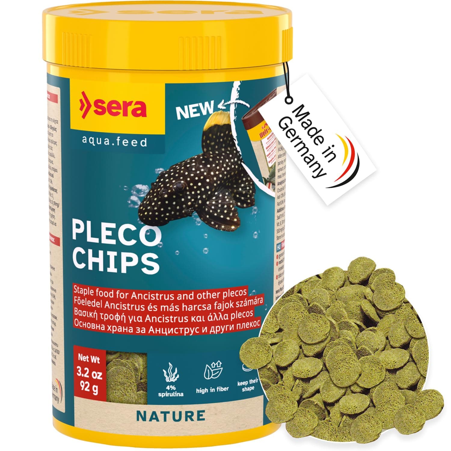 Sera Catfish Chips Nature 3.4oz/0.21lbs | Premium Fish Food for Ancistrus & Plecos | High Fiber | No Dyes & Preservatives | Supports Digestion & Promotes Healthy Growth | Ideal for Bottom Feeders