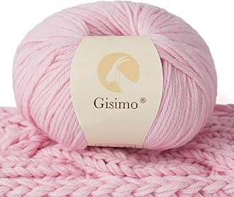 Gisimo 100% Merino Wool Yarn, 6-Ply Luxurious and Soft Yarn for Hand Knitting & Crocheting, 1.76 OZ/50g, 127 yds/116 Meters (Pink, 1 Ball)