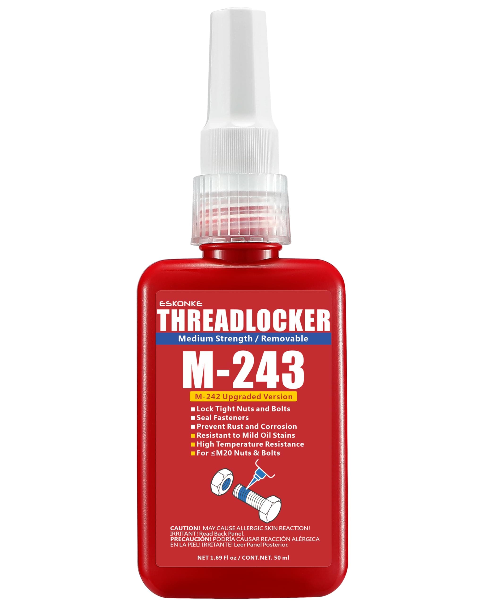 Blue Thread Locker 243 Nuts & Bolts Locker Medium Strength Removable 1.69 Fl oz/50 ml Threadlocker Lock Tight & Seal Fasteners Anaerobic Curing Metal Glue (243)