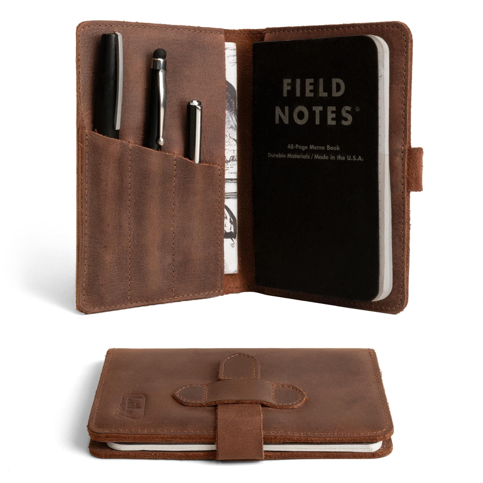 Leather Field Notes Cover for 3.5 x 5.5 in. Notebooks, Case for Moleskine Cahier Pocket Size Notebook, EDC Journal Covers with Pen Holder, Traveling Sketch Wallet, Small Planner, Notepad Accessories